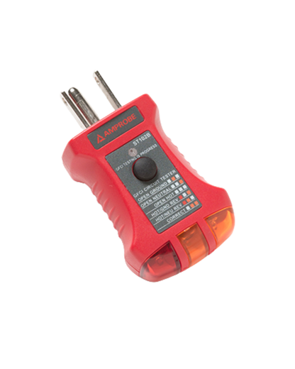 Angled view of AMPROBE ST-102B GFCI outlet and socket tester