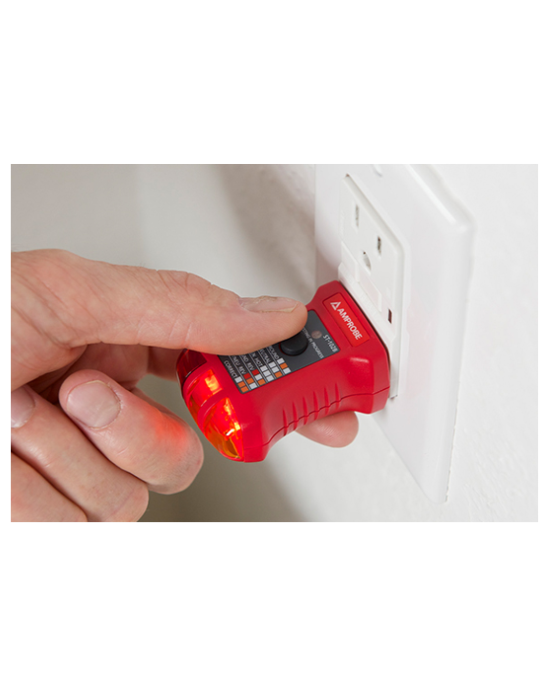 AMPROBE ST-102B GFCI outlet and socket tester in use