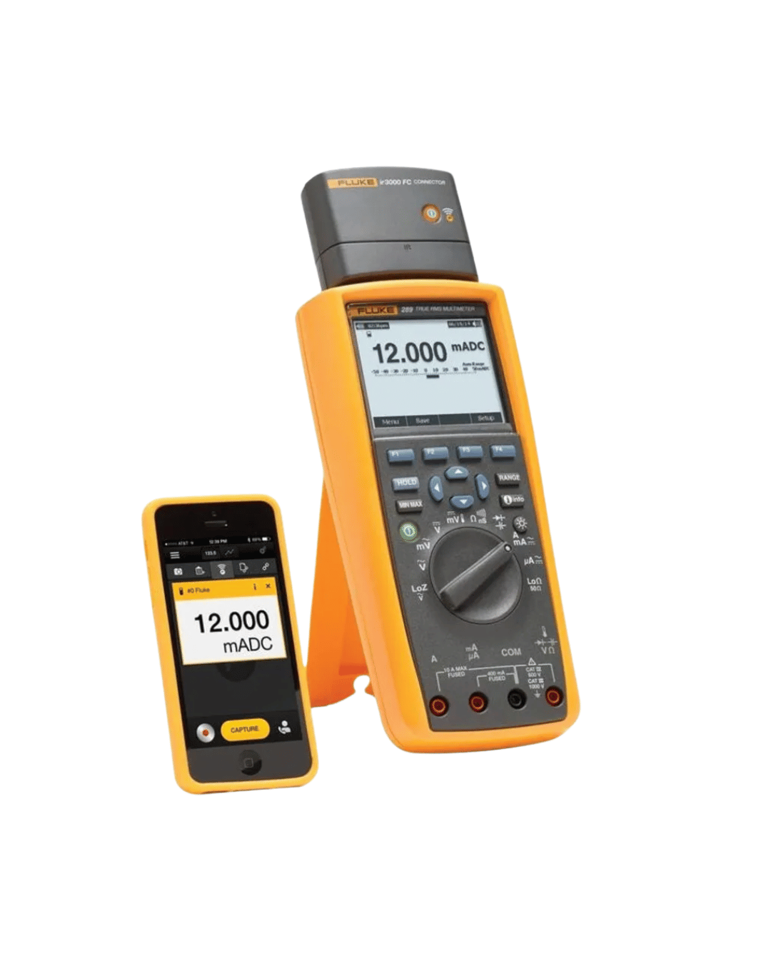 FLUKE 289 True-RMS data logging multimeter showing device connection