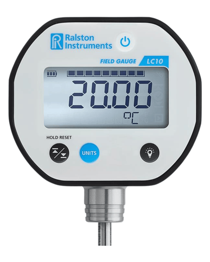 Close-up view of RALSTON LC10-TA12 temperature gauge with internal probe